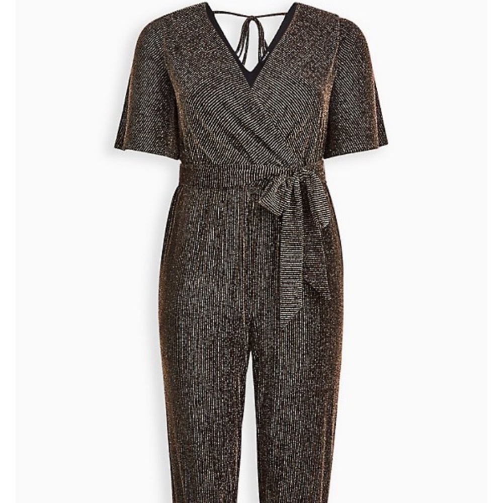 Torrid Surplice Jumpsuit- Glitter Gold Size 3